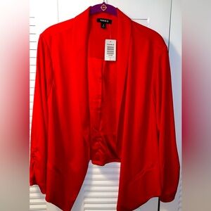 Red Woven Crepe 3/4 Sleeve Blazer
